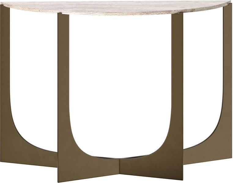 TRAVIS, Konsolentisch halbrund B 120 cm Travertin-Edelstahl