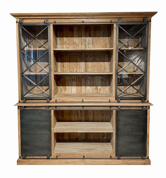 MELLI, Buffetschrank, Vitrine Teak-Holz & Metall mit Rolltüren