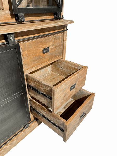 MELLI, Buffetschrank, Vitrine Teak-Holz & Metall mit Rolltüren