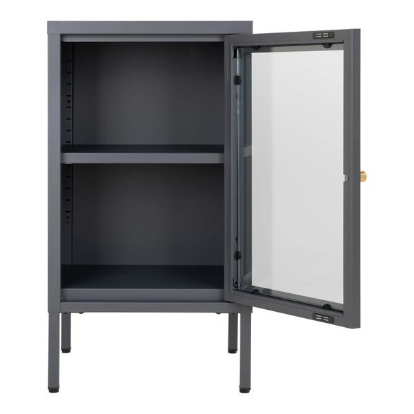 SINA, Vitrine, kleiner Schrank grau Metall 1 Glastür