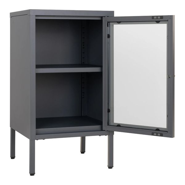 SINA, Vitrine, kleiner Schrank grau Metall 1 Glastür