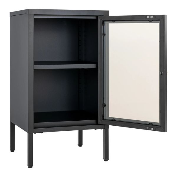 SINA, kleine Vitrine schwarz Metall, Schrank 1 Glastür