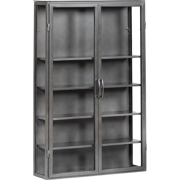 ELI, Wandvitrine H 121 cm Metall silber grau Industriedesign