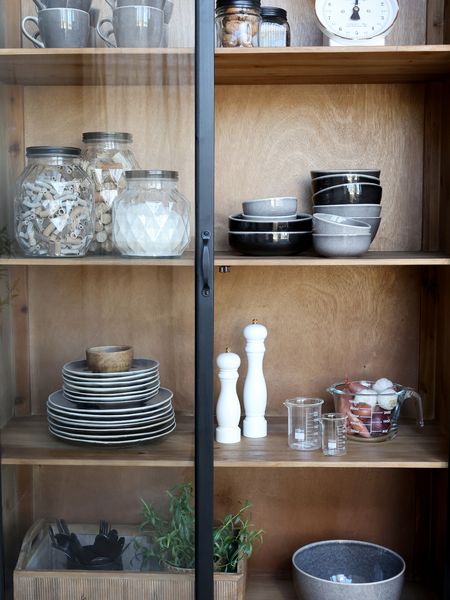 Landhaus Vitrine KLARA H 195 cm Holz schwarz-natur