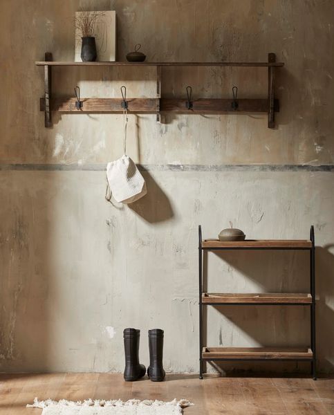 CORA, Rustikale Wandgarderobe mit Ablage und 4 Haken