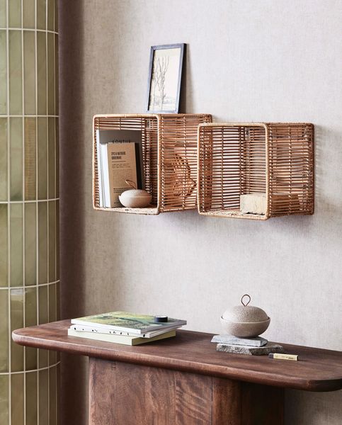 EWA, Wandregal Rattan natur 2 Stück, Wandbox Aufbewahrung
