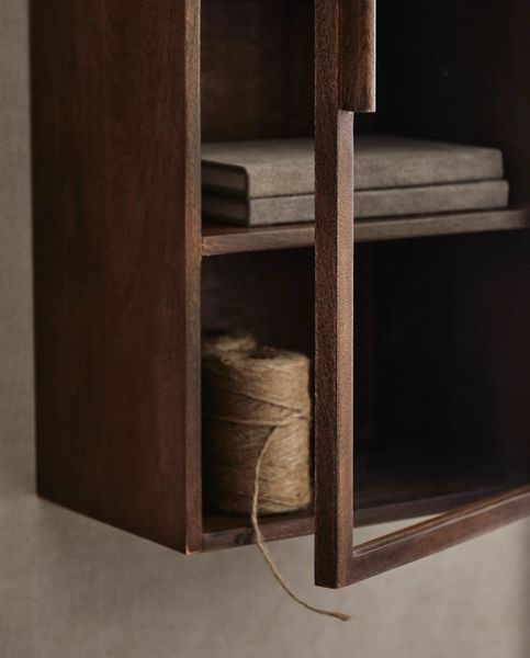 Wandvitrine H 60 cm Holz dunkelbraun, Hängeschrank Landhausstil