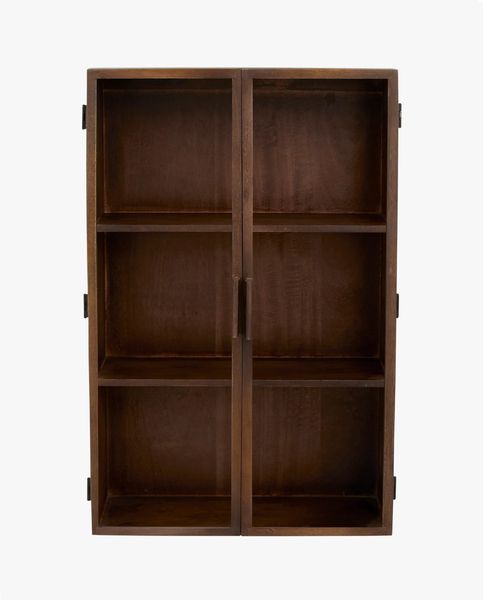 Wandvitrine H 80 cm Holz dunkelbraun, Hängeschrank Glastüren Landhausstil