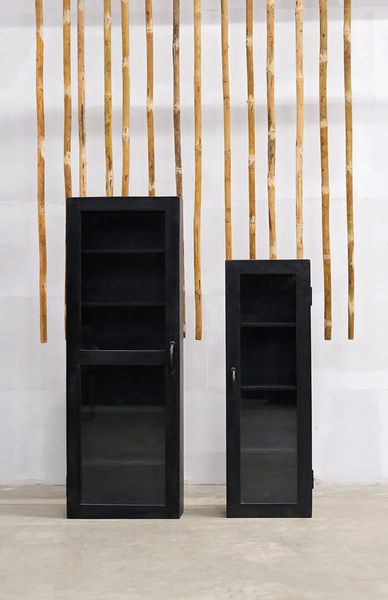 Wandvitrine LISA H 114 cm Holz schwarz im Landhausstil