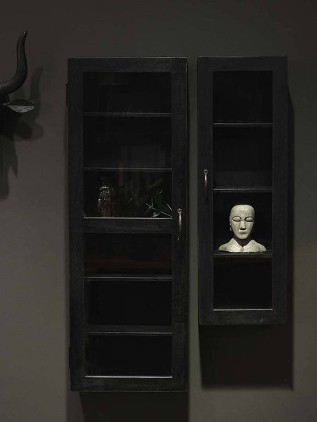 Wandvitrine LISA H 90 cm Holz schwarz 1 Tür im Landhausstil