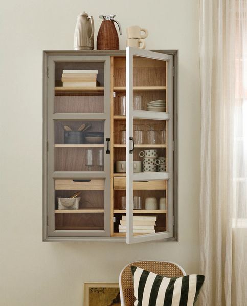 Wandvitrine DEAN Holz grau-natur H 120 cm Landhausstil