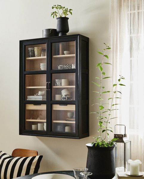 Vintage Wandvitrine schwarz-natur im Landhausstil | Matz Möbel