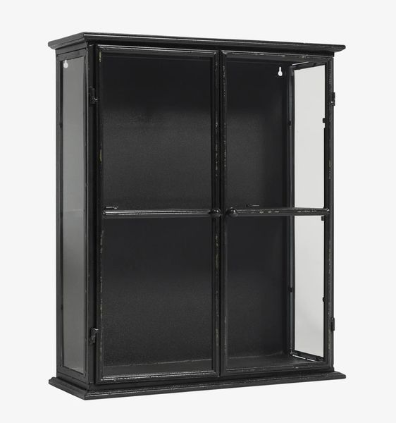 ETTA, Wandvitrine 60 cm hoch Glas-Metall 2 Türen, Hängeschrank industriell