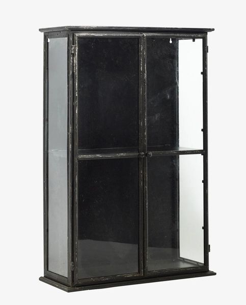 ETTA, Wandvitrine 81 cm hoch Glas-Metall 2 Türen, Wandschrank industriell