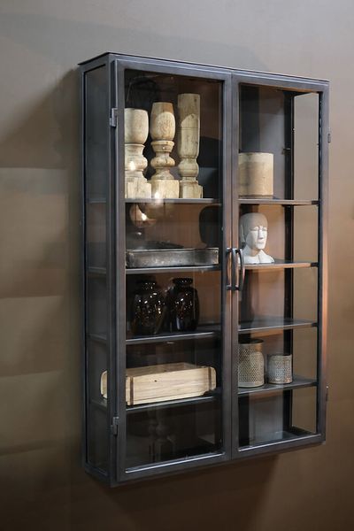 ELI, Wandvitrine H 121 cm Metall silber grau Industriedesign