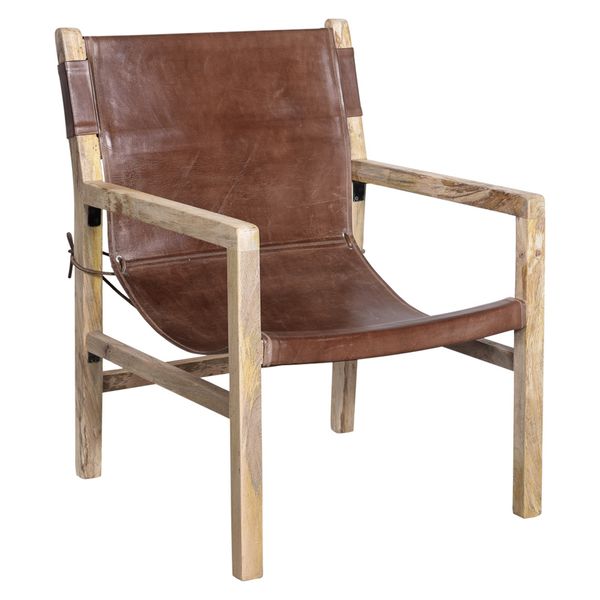 ADDI, Ledersessel braun im Holzgestell, stylischer Lounge-Sessel