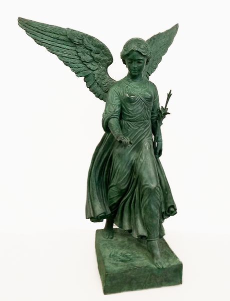 Große Gartenskulptur Bronze "Engel Gabriel" antik grün