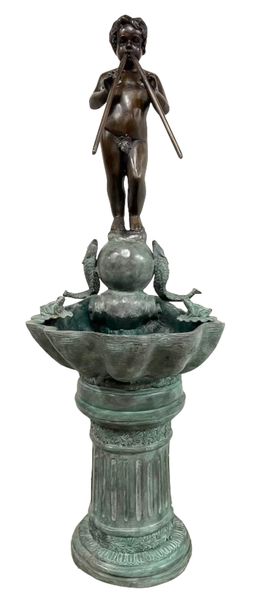 Matz Möbel Bronze Brunnen H 182 cm "bronzener Jungen-Flötenbrunnen"