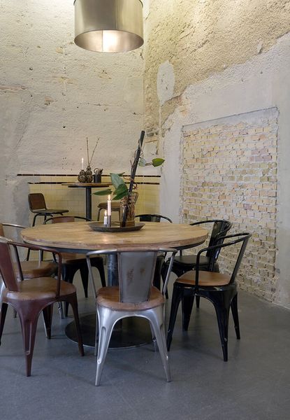 Esstisch ANJA rund 120 cm natur industrial Holz Metall