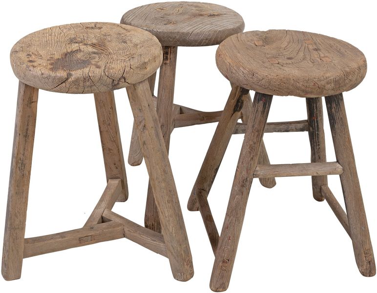 FANNY, Altholz Hocker rund, kleiner Tisch