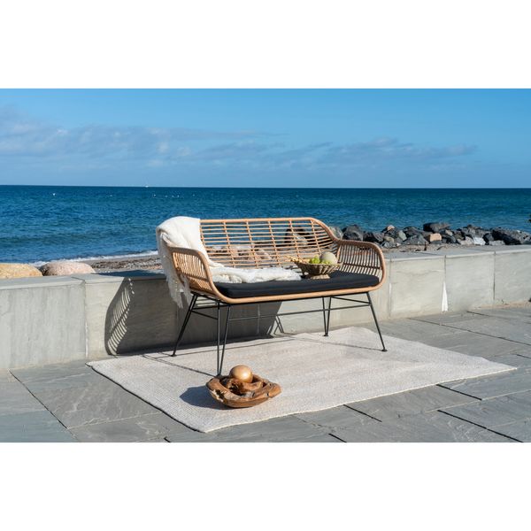 Gartenbank GABI, hell Polyrattan 2 Sitzer mit Sitzkissen