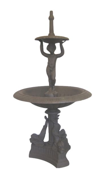 Gusseisen Brunnen  "Junge und Fisch" H 175 cm antik schwarz