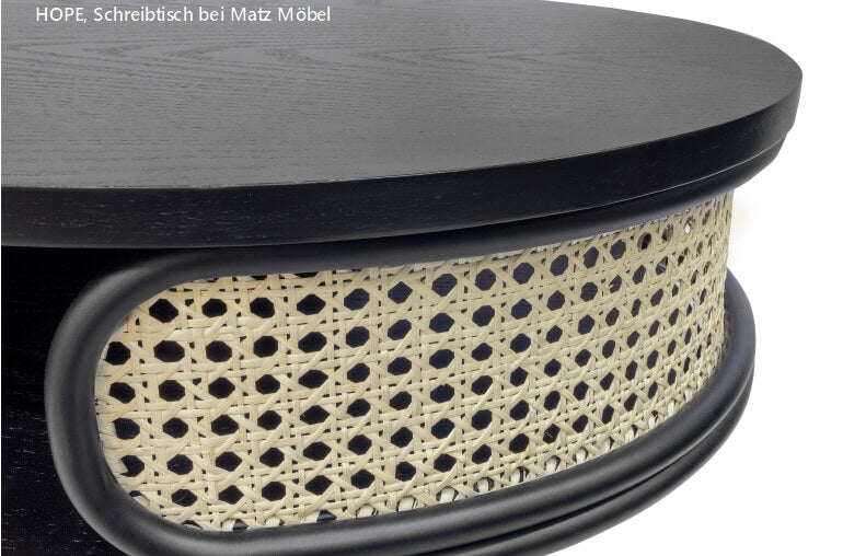 HOPE, Designer Schreibtisch hell Rattan & schwarzes Holz