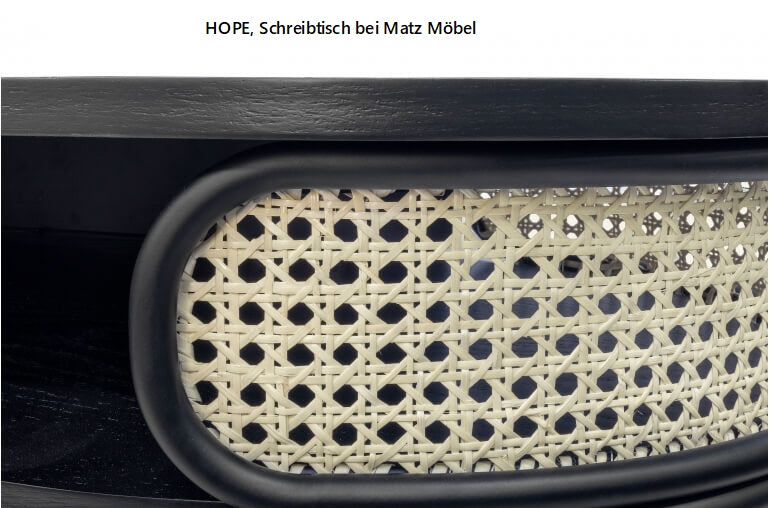 HOPE, Designer Schreibtisch hell Rattan & schwarzes Holz