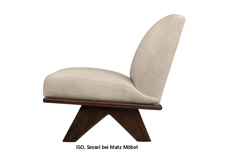 ISO, Designer Sessel beige & Holz ohne Armlehne