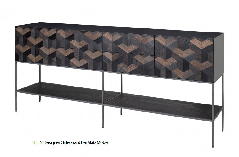 LILLY, Designer Sideboard natur schwarz, Anrichte 221 cm