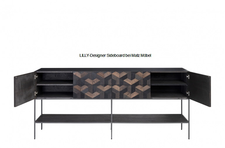 LILLY, Designer Sideboard natur schwarz, Anrichte 221 cm