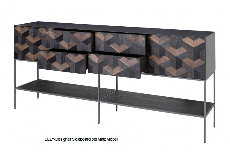LILLY, Designer Sideboard natur schwarz, Anrichte 221 cm