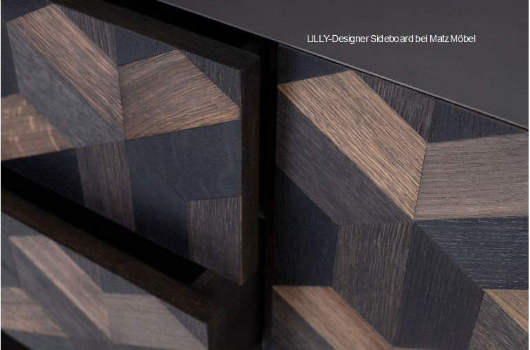 LILLY, Designer Sideboard natur schwarz, Anrichte 221 cm