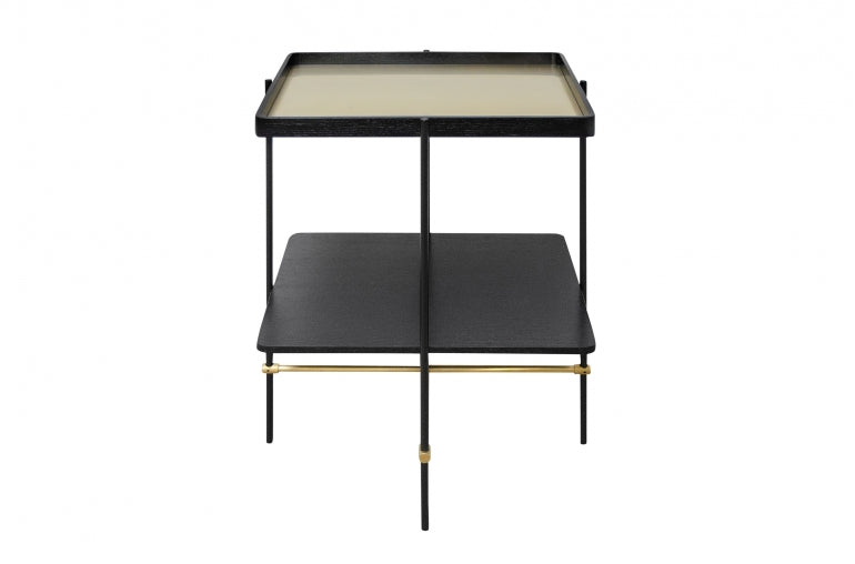 ALINA, Beistelltisch Metall gold + Holz schwarz, Tablett Tisch