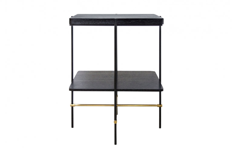 ALINA, Beistelltisch Metall gold + Holz schwarz, Tablett Tisch