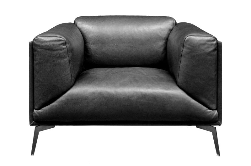 BARA, stylischer Ledersessel naturbelassenes Leder in braunen Farben und schwarz