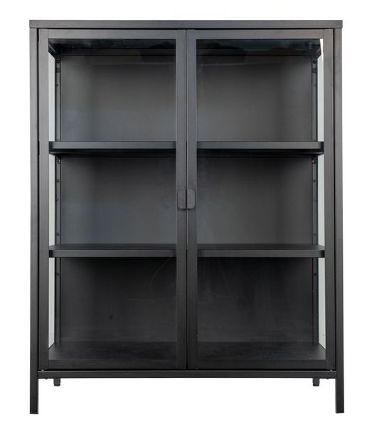 SINA, Vitrine Metall schwarz mit Glastüren, Highboard-Vitrine industriell