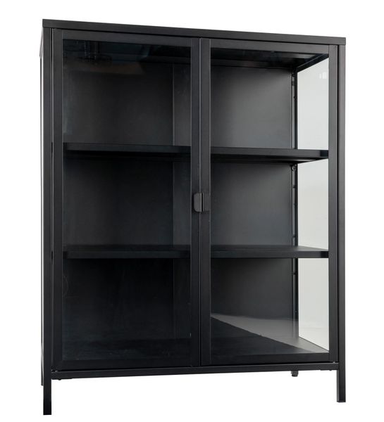 SINA, Vitrine Metall schwarz mit Glastüren, Highboard-Vitrine industriell