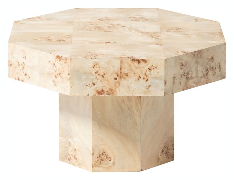 MARA, Designer Couchtisch rund-achteckig D 76 x H 42 cm, Wohnzimmertisch Wurzelfurnier