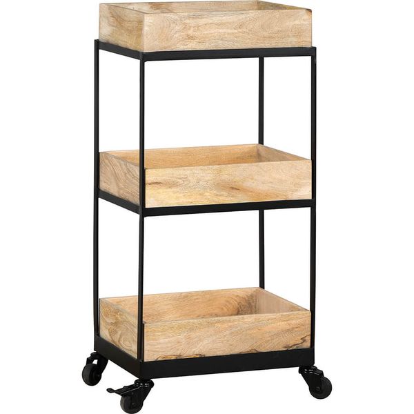 BIA, Servierwagen Holz-Metall 3 Tabletts Industriedesign