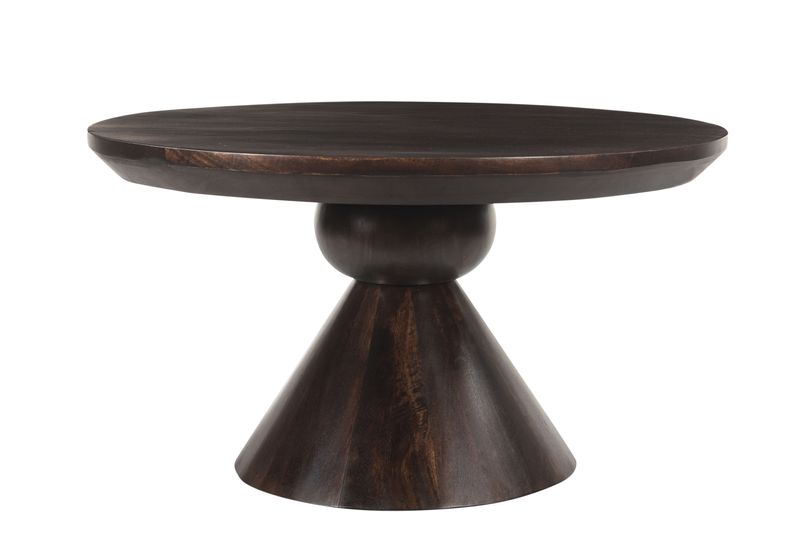 SATO, Couchtisch rund 80 cm Holz mit Kegelfuß-Mittelsäule