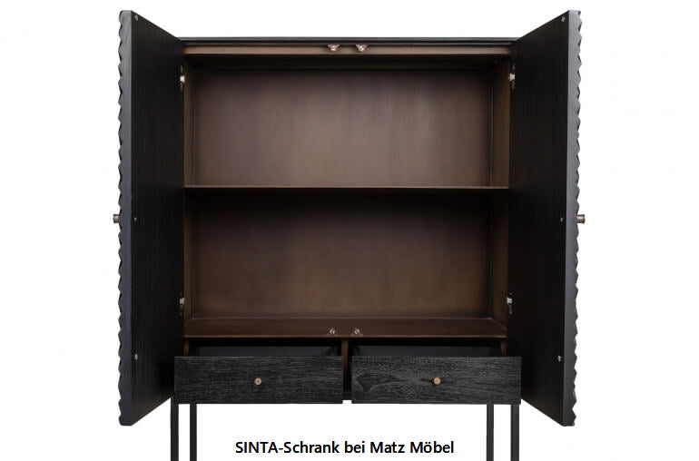Hochbeiniger Schrank SINTA; 2 Türen, 2 Schubladen, 1 Regal
