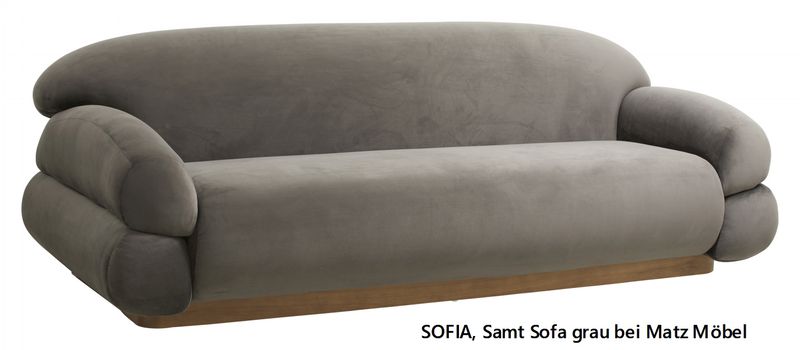 SOFIA, Samt Sofa grau 3 Sitzer, Couch