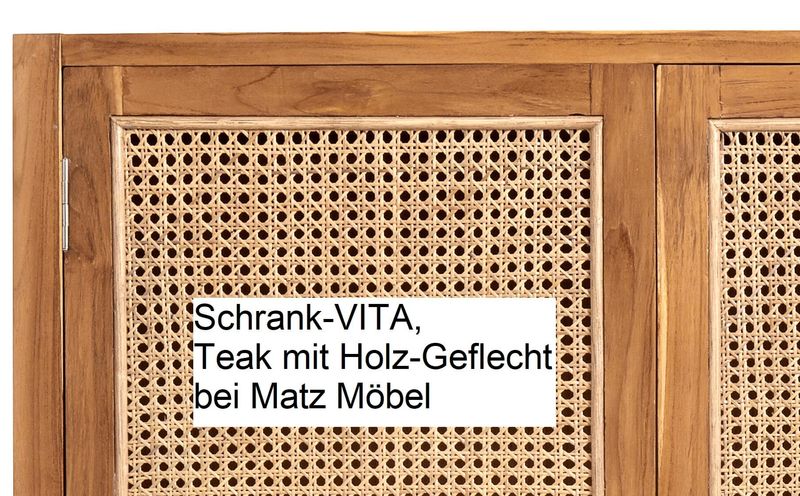 VITA, Schrank Holz-Rattan, Wohnzimmerschrank mit Wiener Geflecht