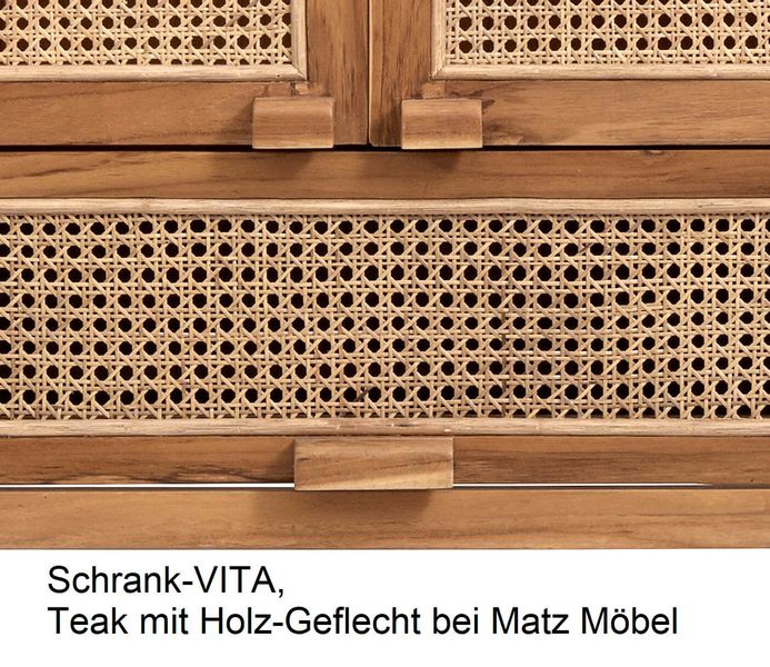 VITA, Schrank Holz-Rattan, Wohnzimmerschrank mit Wiener Geflecht