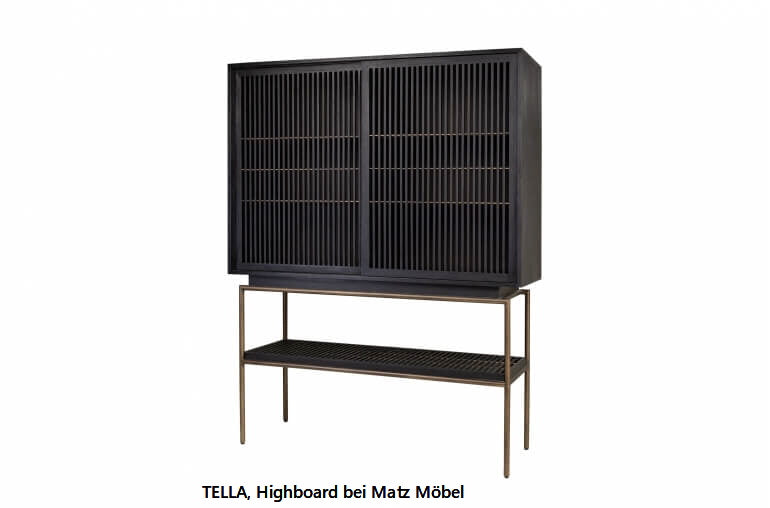TELLA, Designer Highboard, Schrank Metall-Holz