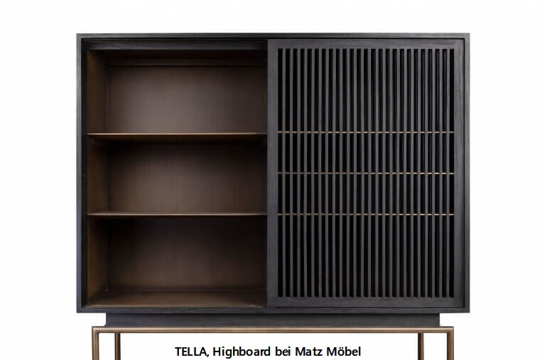 TELLA, Designer Highboard, Schrank Metall-Holz