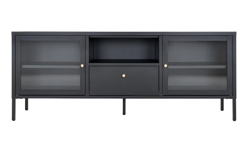 SINA, Vitrine-TV-Lowboard Metall mit Glastüren, Sideboard
