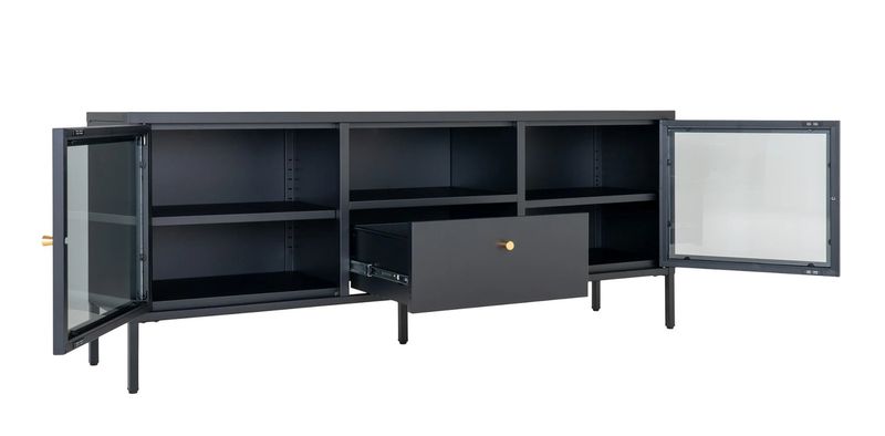 SINA, Vitrine-TV-Lowboard Metall mit Glastüren, Sideboard