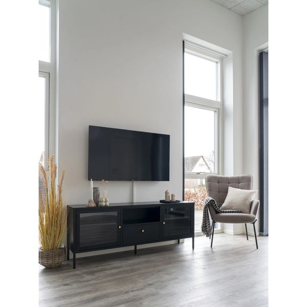 SINA, Vitrine-TV-Lowboard Metall mit Glastüren, Sideboard